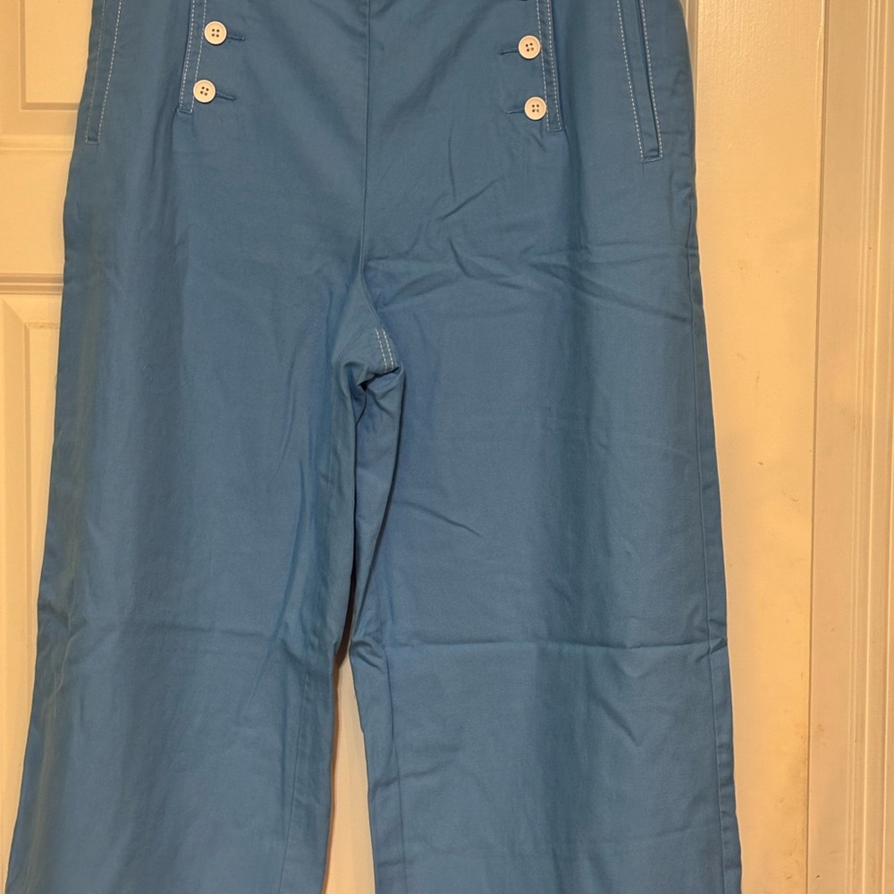 Talbots Sailor Wide Leg Fresh Water Blue Button-Front Pants